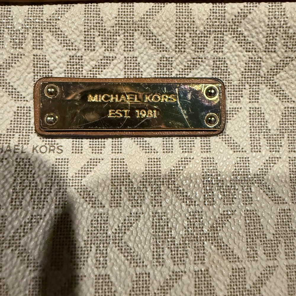 Michael Kors Beige Logo Crossbody with Brown Trim and Gold Hardware - Picture 5 of 8